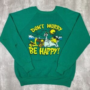Vintage Dont Worry Be Happy Sweatshirt Mens XL Green Duck Beach Hawaii USA
